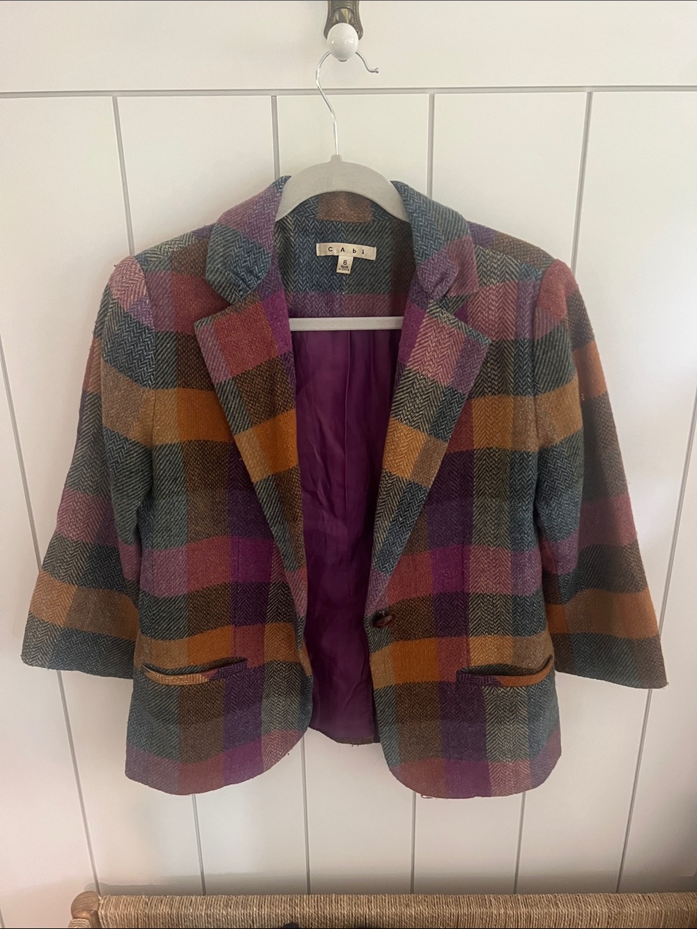 CAbi Multicolor Plaid Wool Blend Blazer